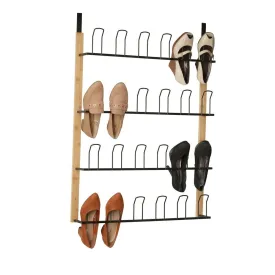 12 Pair Wall Mounted & Over Door Bamboo Shoe Rack Black