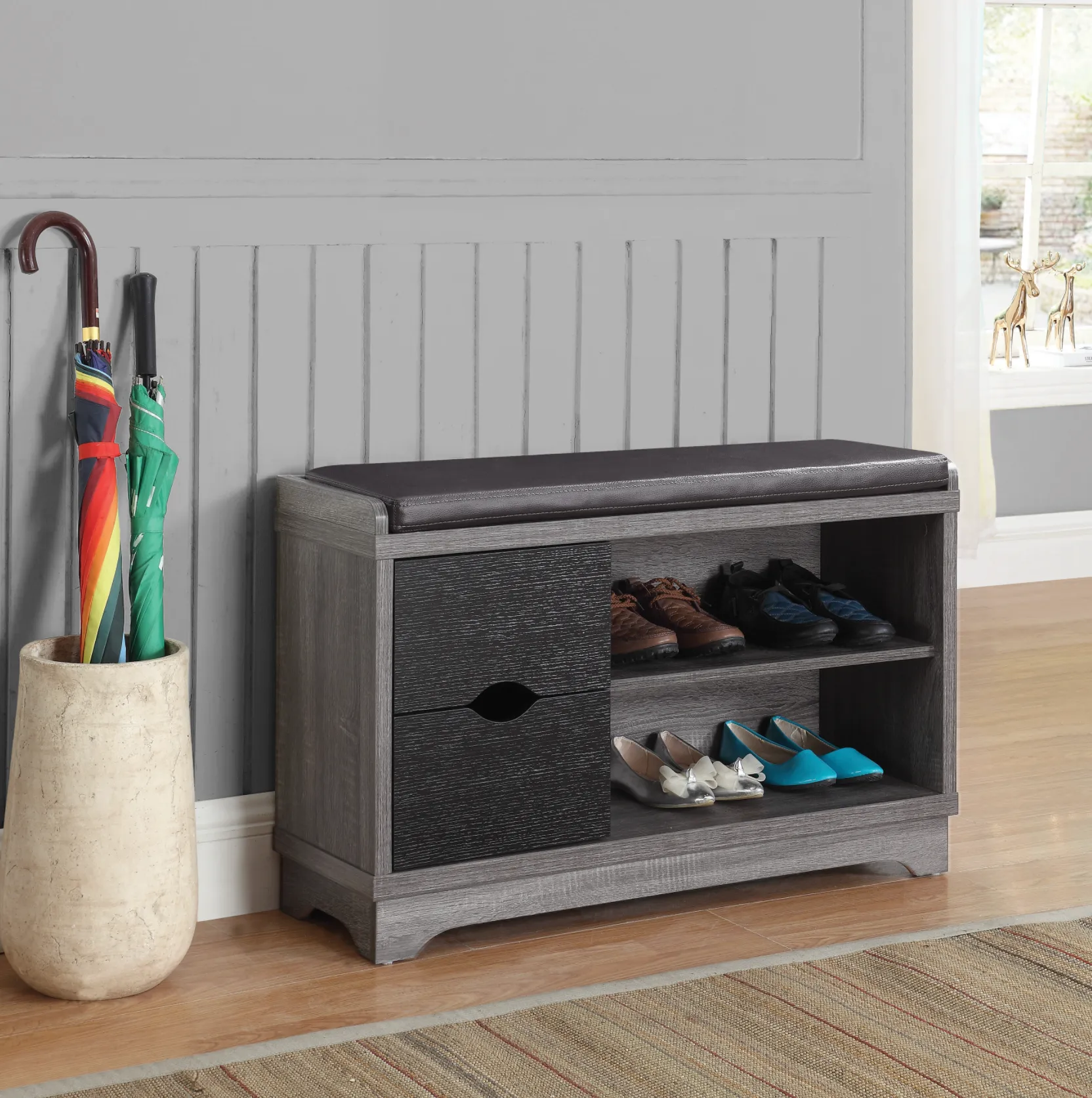 2-Drawer Storage Bench Medium Brown And Black