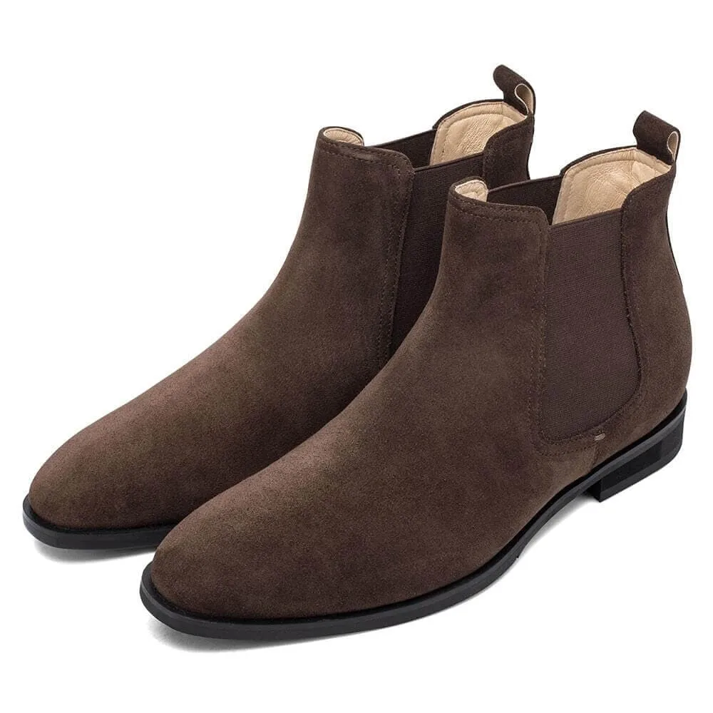 7 CM / 2.76 Inches - CMR CHAMARIPA Height Increasing Boots - Mens Elevator Boots - Coffee Suede Leather Men's Elevator Chelsea Boots