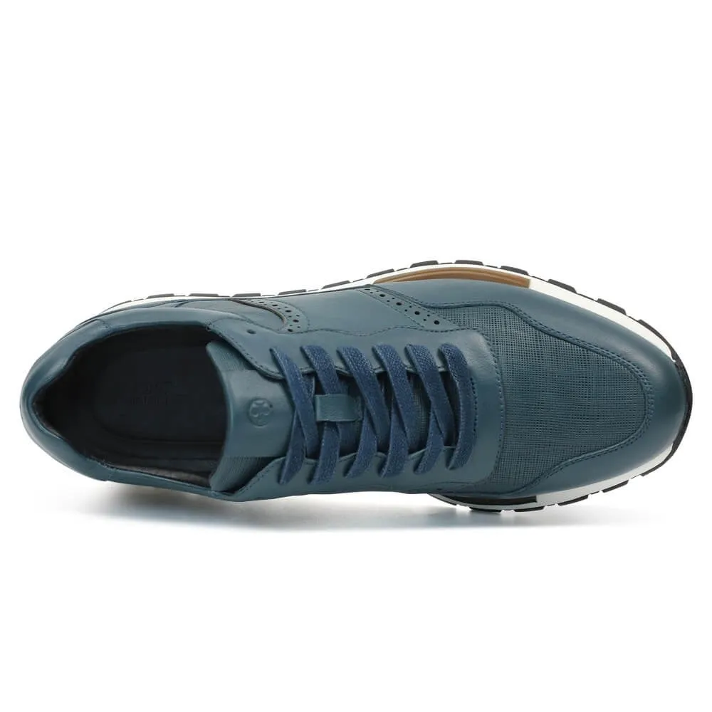 7 CM/2.76 Inches CMR CHAMARIPA Men's Blue Leather Elevator Sneaker