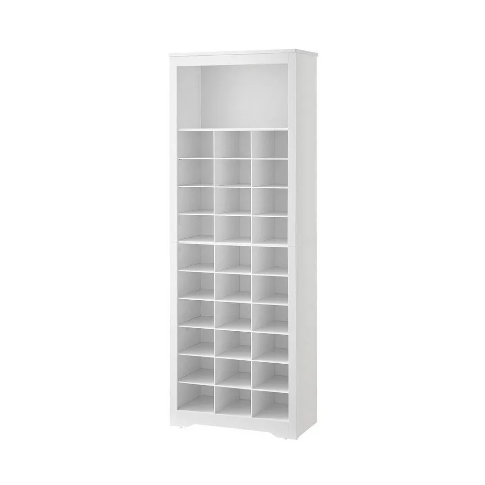 74 Inch Shoe Rack, Wide Top Shelf, 30 Pairs Storage Compartments, White By Casagear Home