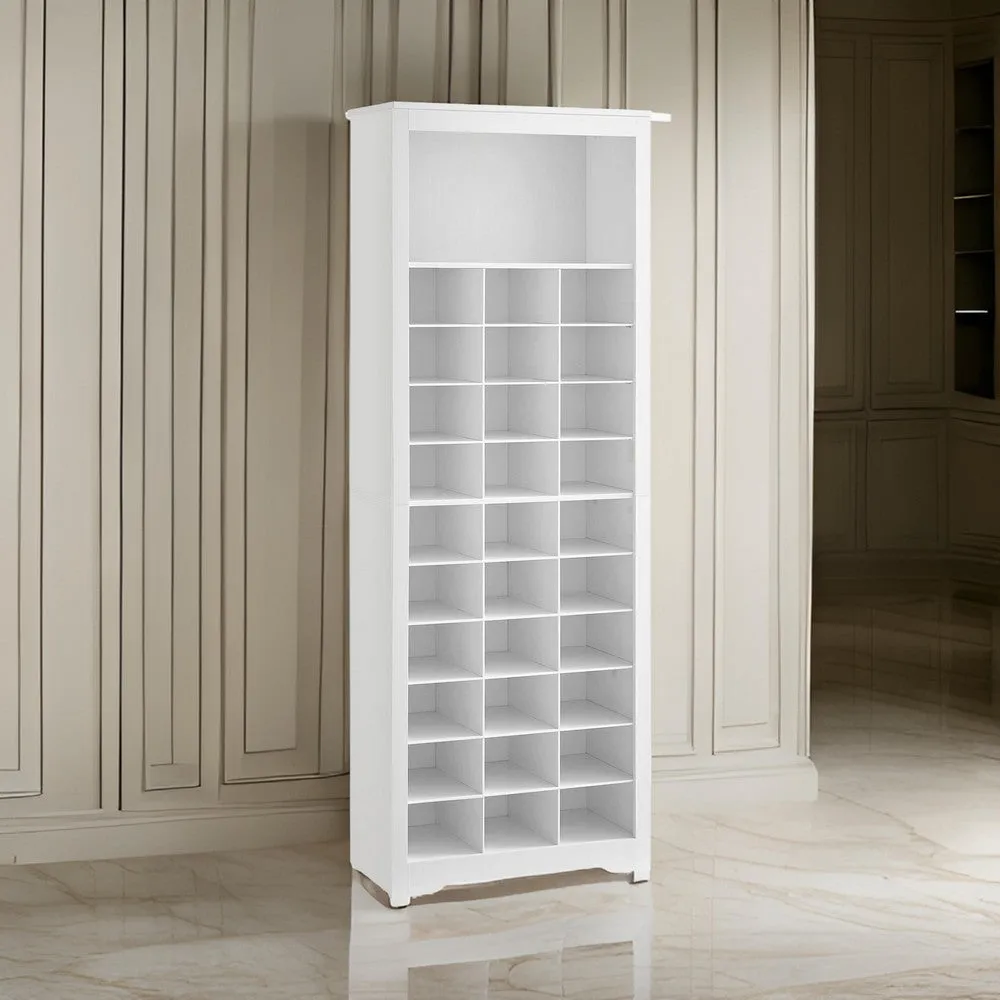 74 Inch Shoe Rack, Wide Top Shelf, 30 Pairs Storage Compartments, White By Casagear Home