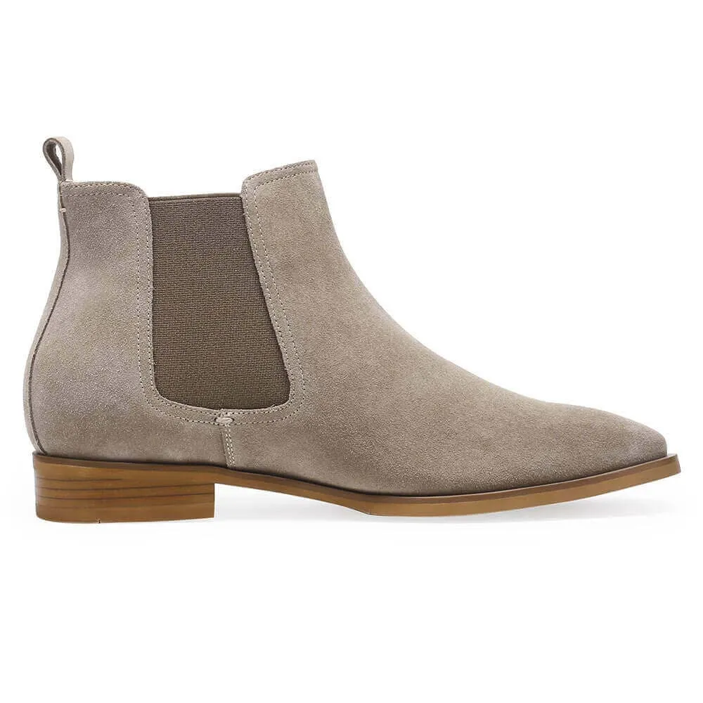 7CM / 2.76 Inches CHAMARIPA High Heel Shoes For Men - Height Increasing Boots - Khaki Suede Leather Chelsea Boots