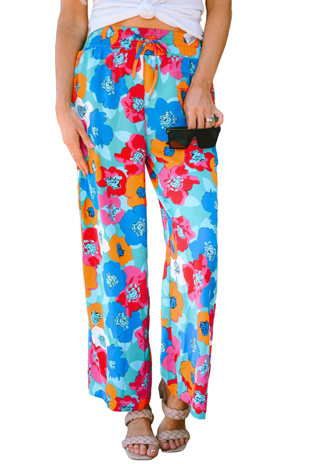 Abstract Floral Drawstring Waist Pants