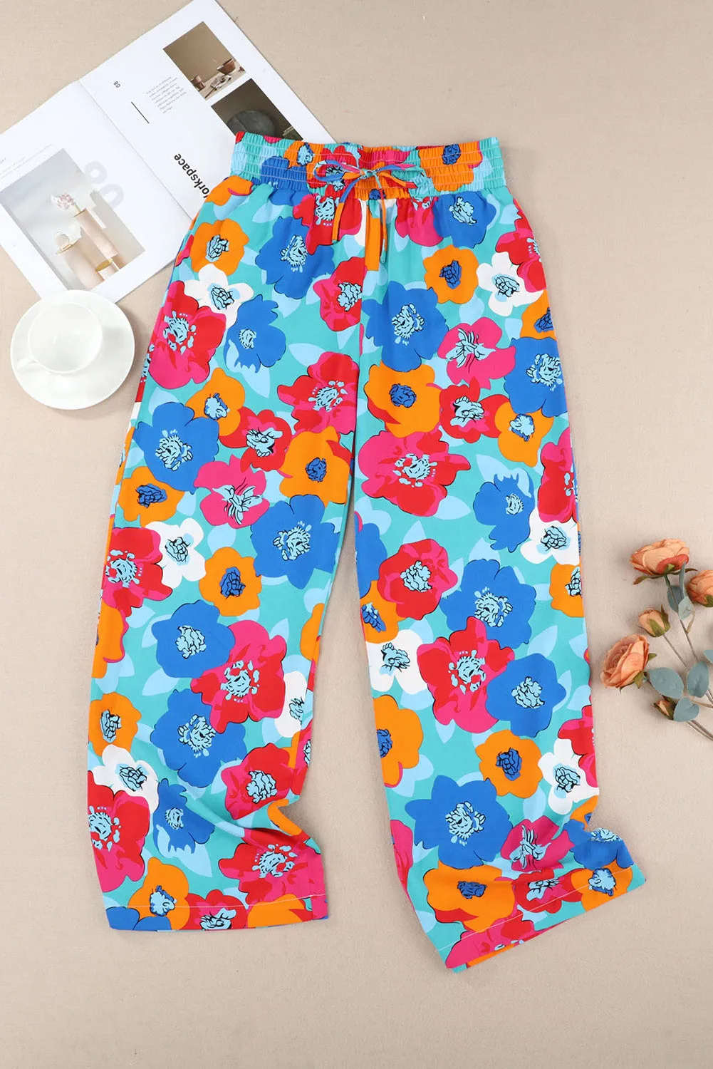 Abstract Floral Drawstring Waist Pants