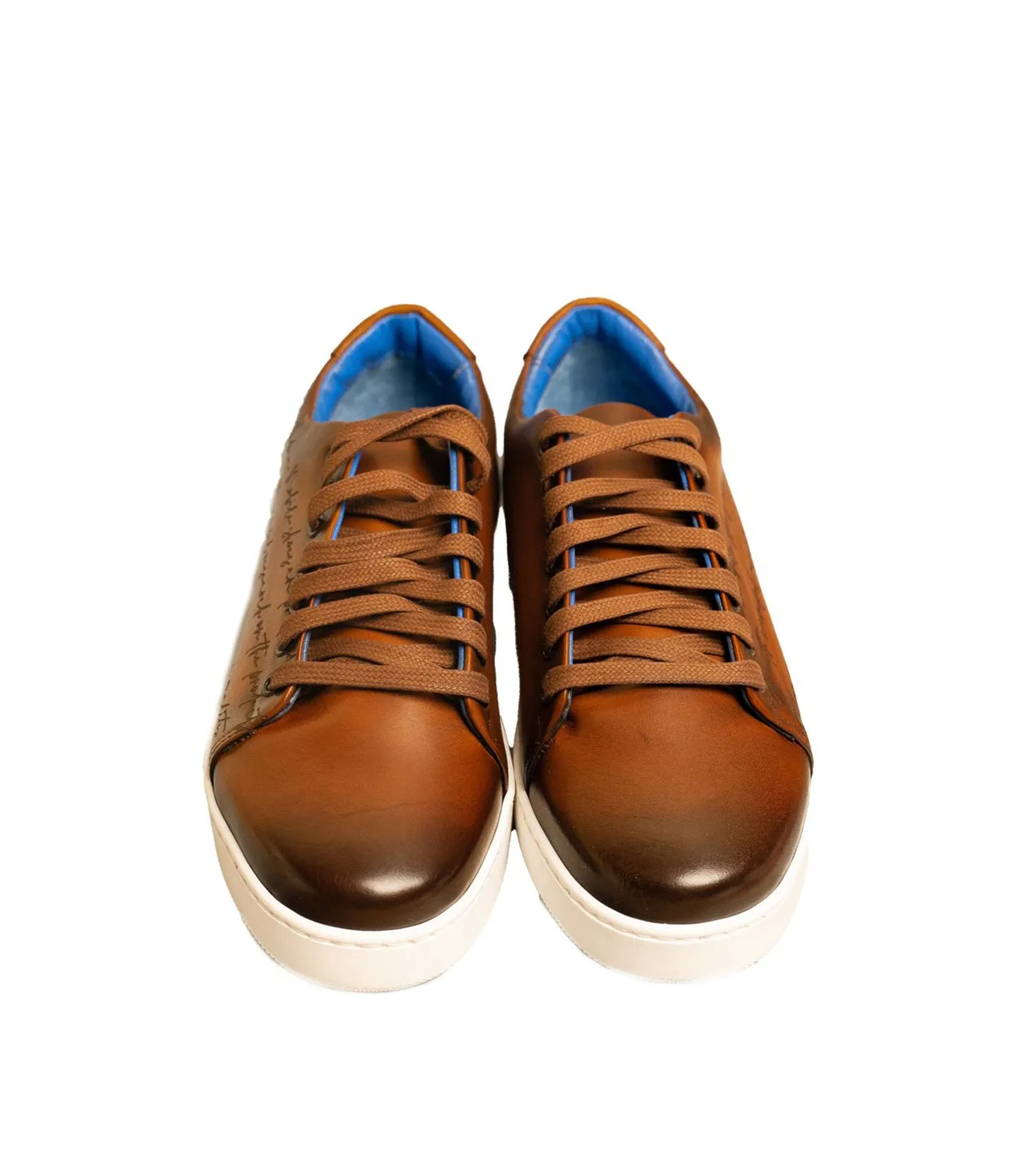 Andrea Nobile - Stained Brown Low Top Leather Sneaker with Black Inscriptions