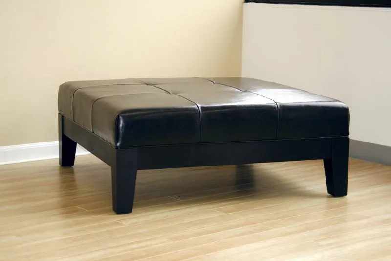 Baxton Studio Large Full Leather Square Cocktail Ottoman