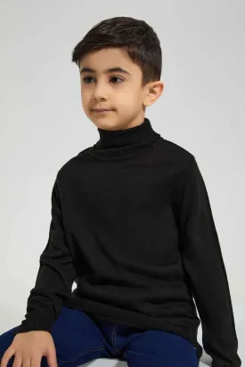 Black Roller-Neck Jumper For Boys