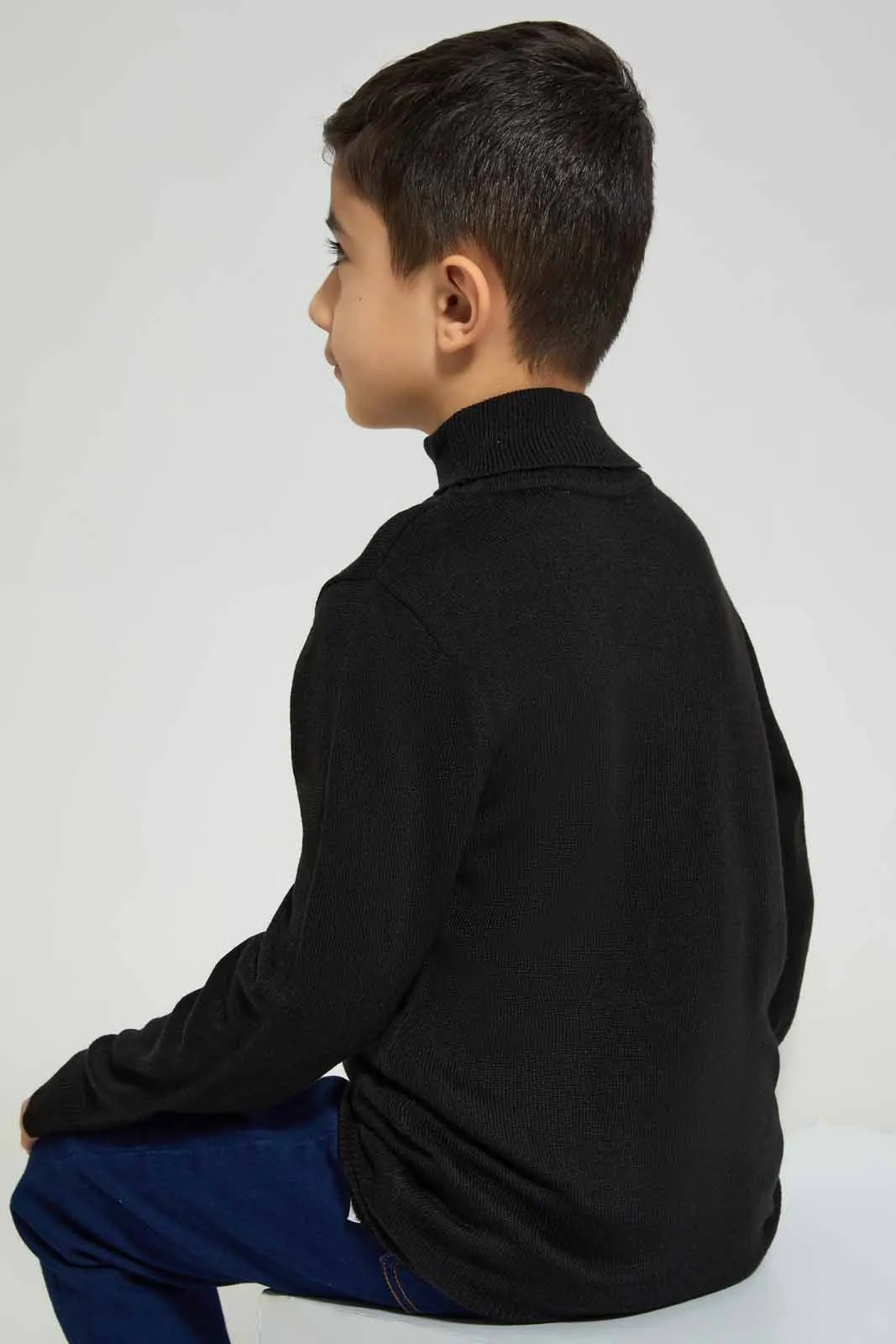 Black Roller-Neck Jumper For Boys