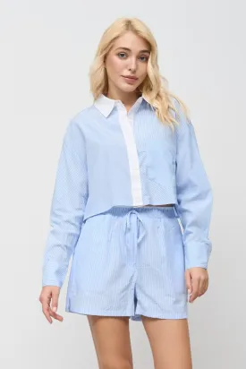 Blue Stripe Cropped Shirt