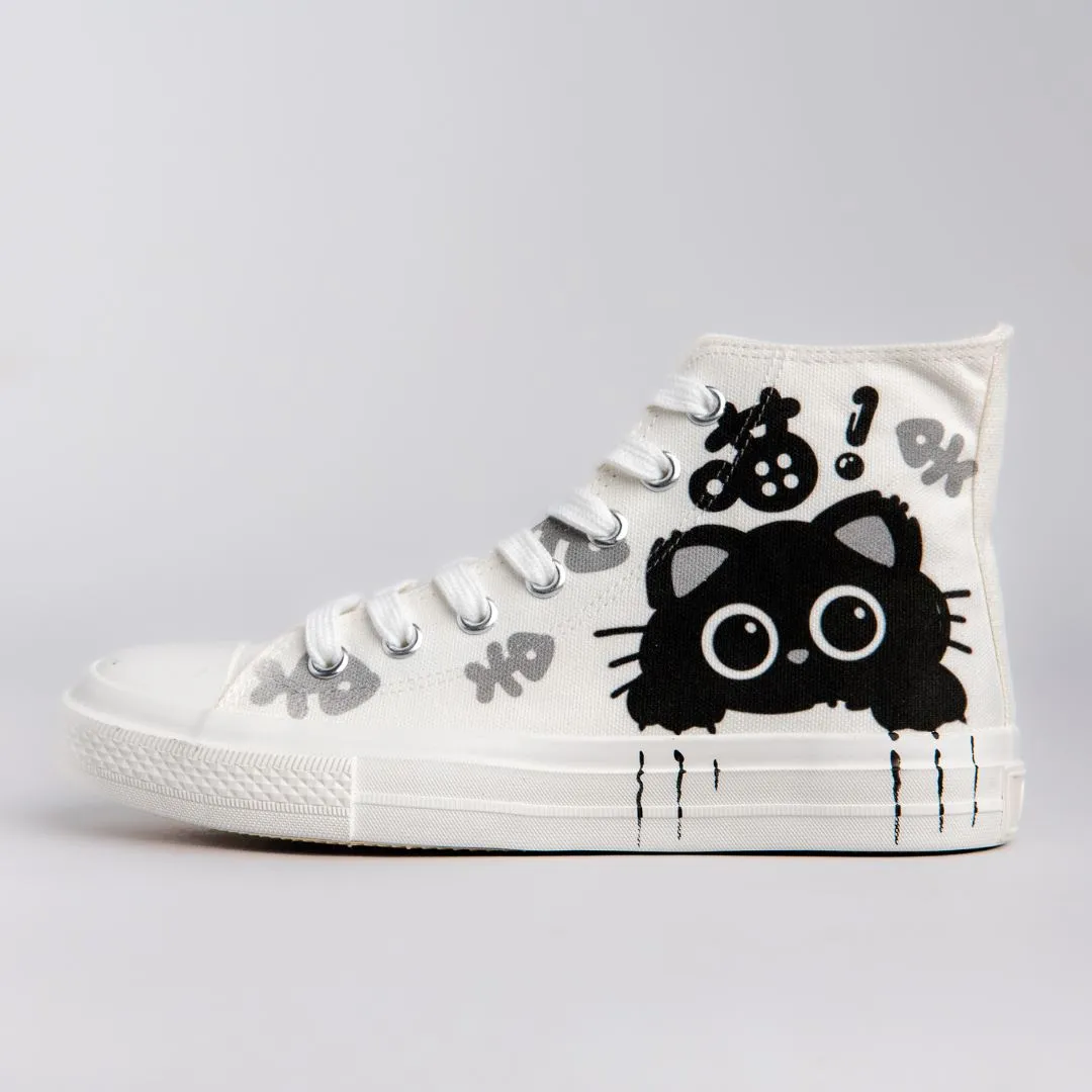 Boo the Black Kitty High Top Canvas Shoes - Women's