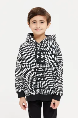 Boys Black And White Hooded Sweatshirt