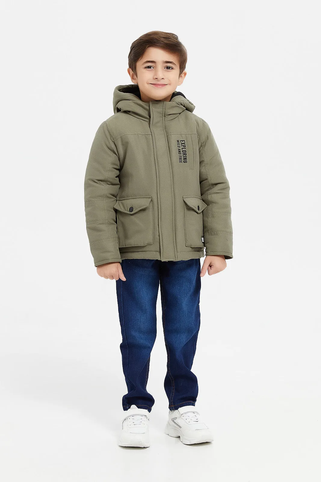 Boys Olive Hooded Fleece Jacket