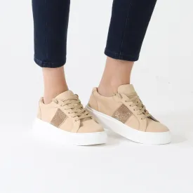 Bright Toffee Sneakers With Rhinestone Stripe