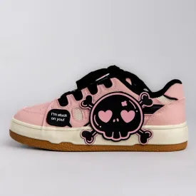 Deadly Black Skull Pink Chunky Sneakers - Women's