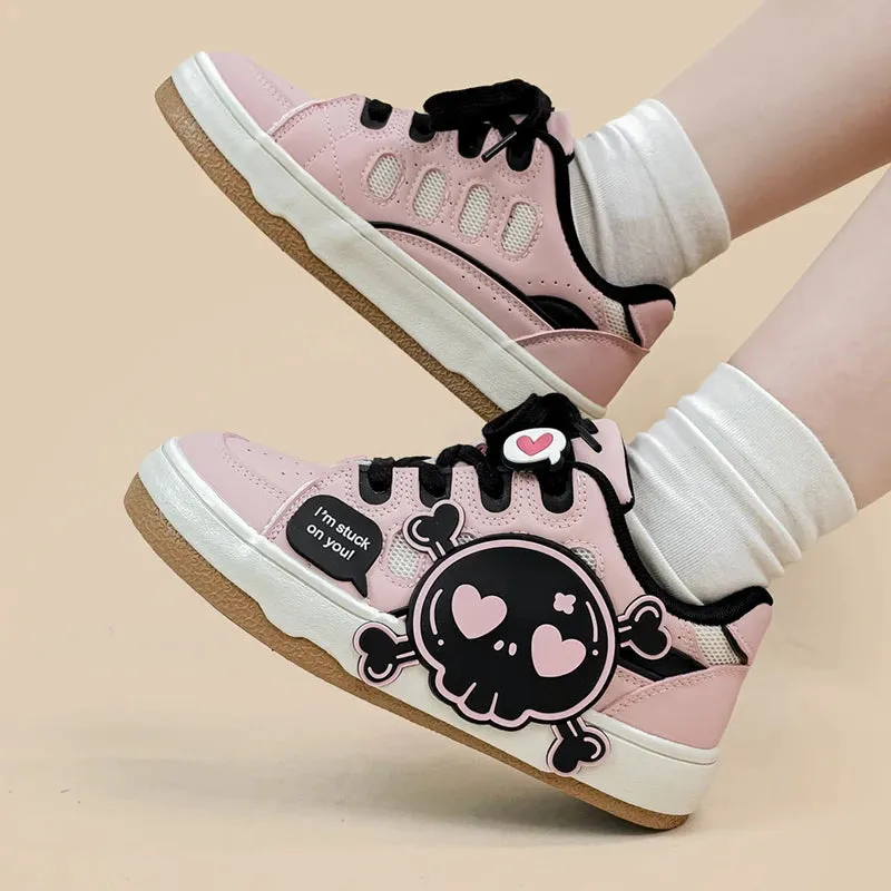 Deadly Black Skull Pink Chunky Sneakers - Women's