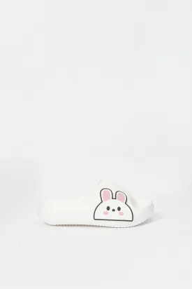 Girls White Bunny Trim Slide