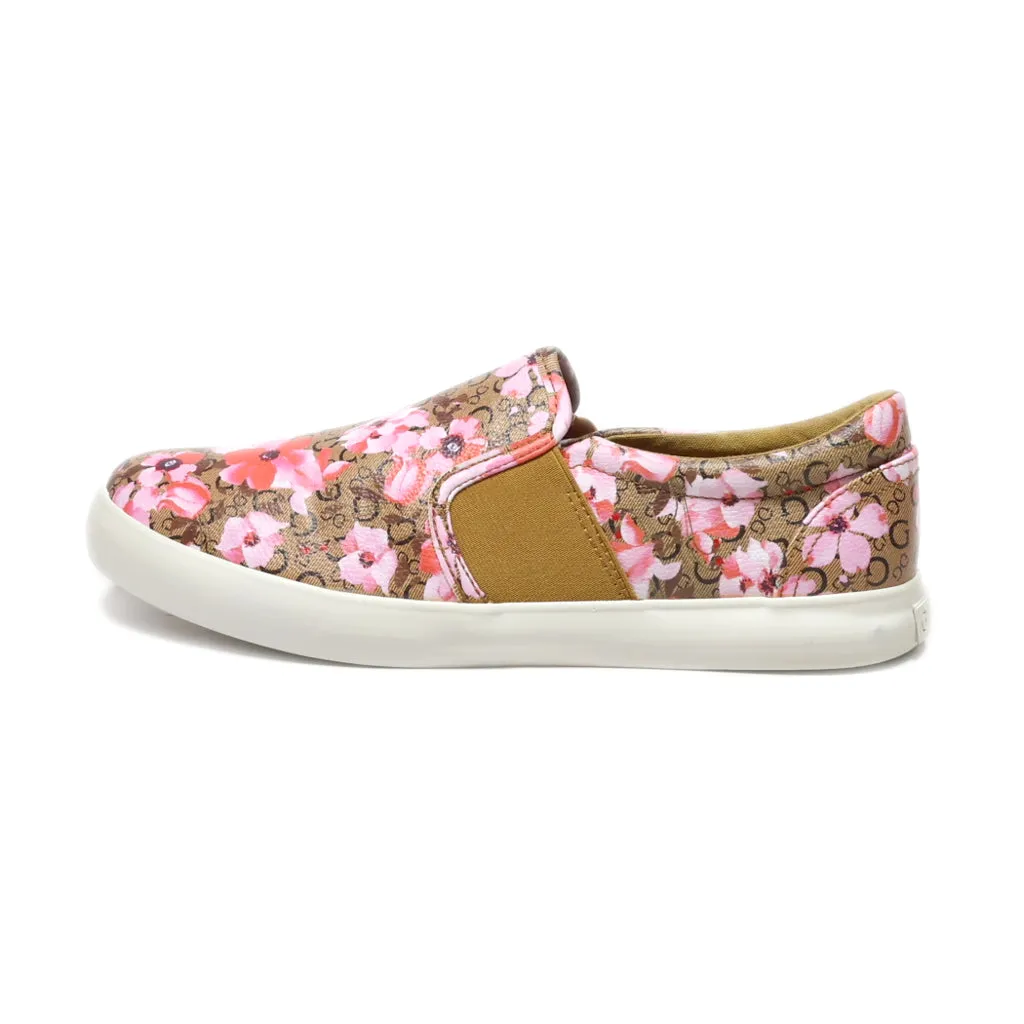 Guess Floral Low-Top Sneakers Leather Brown Colour For Women