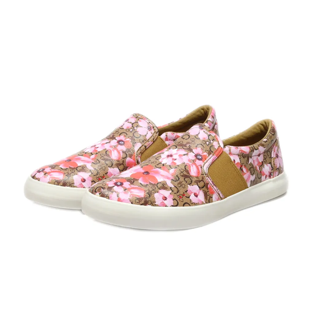 Guess Floral Low-Top Sneakers Leather Brown Colour For Women