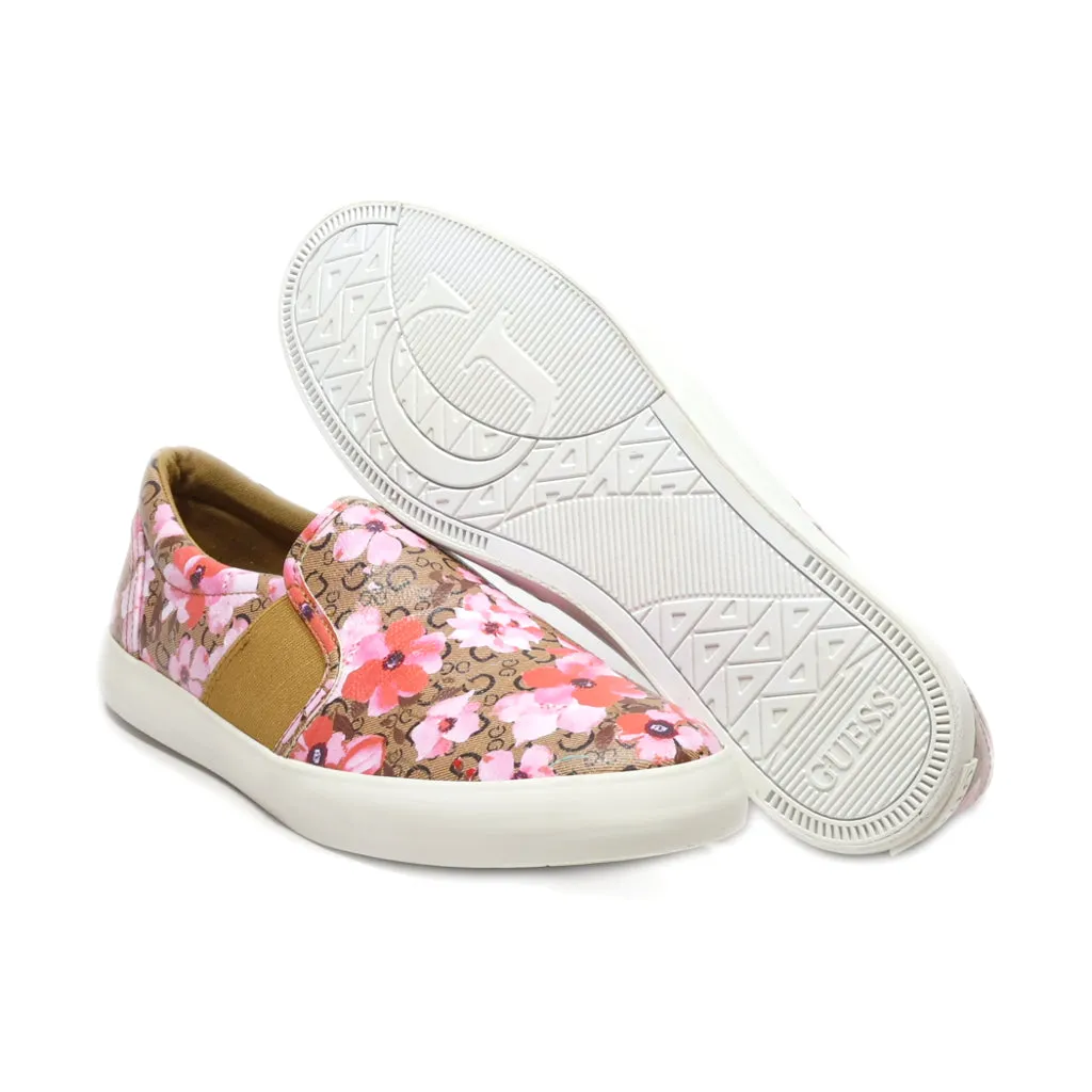 Guess Floral Low-Top Sneakers Leather Brown Colour For Women