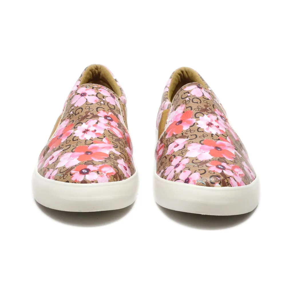 Guess Floral Low-Top Sneakers Leather Brown Colour For Women