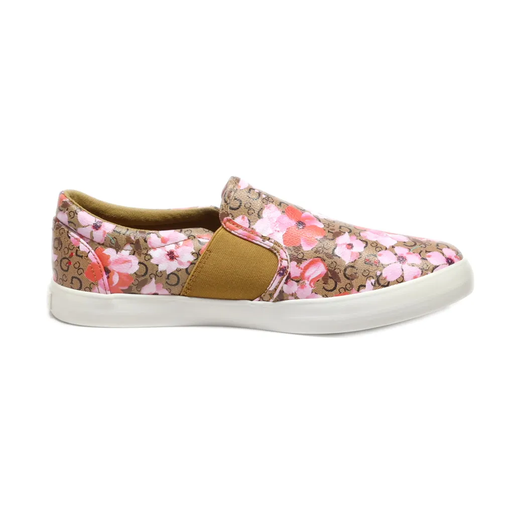 Guess Floral Low-Top Sneakers Leather Brown Colour For Women