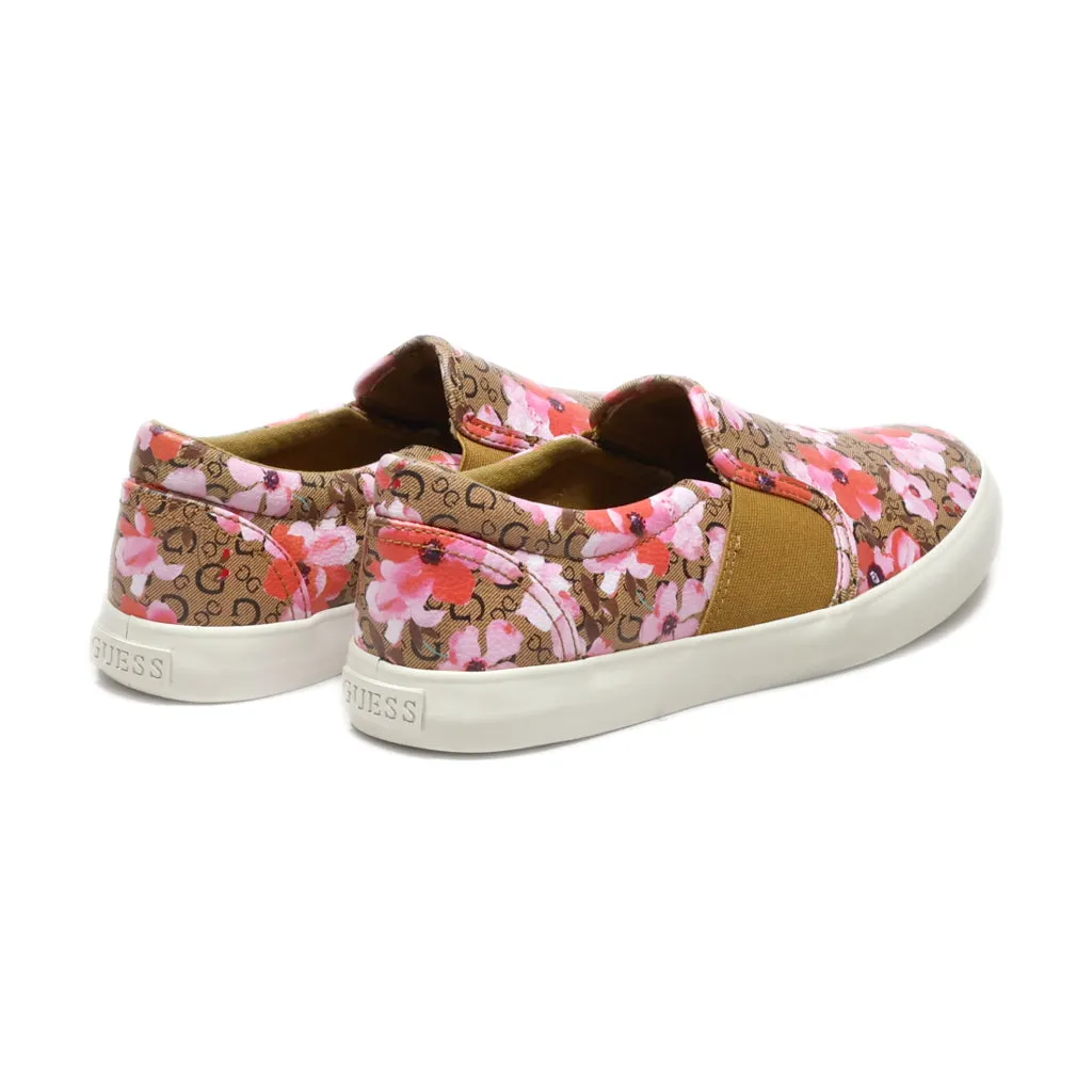 Guess Floral Low-Top Sneakers Leather Brown Colour For Women