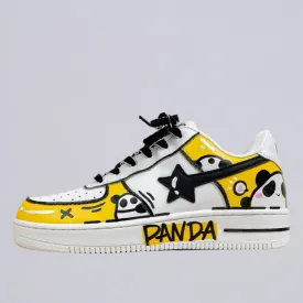 Hand Painted Yellow Panda Casual White Shoes - Unisex