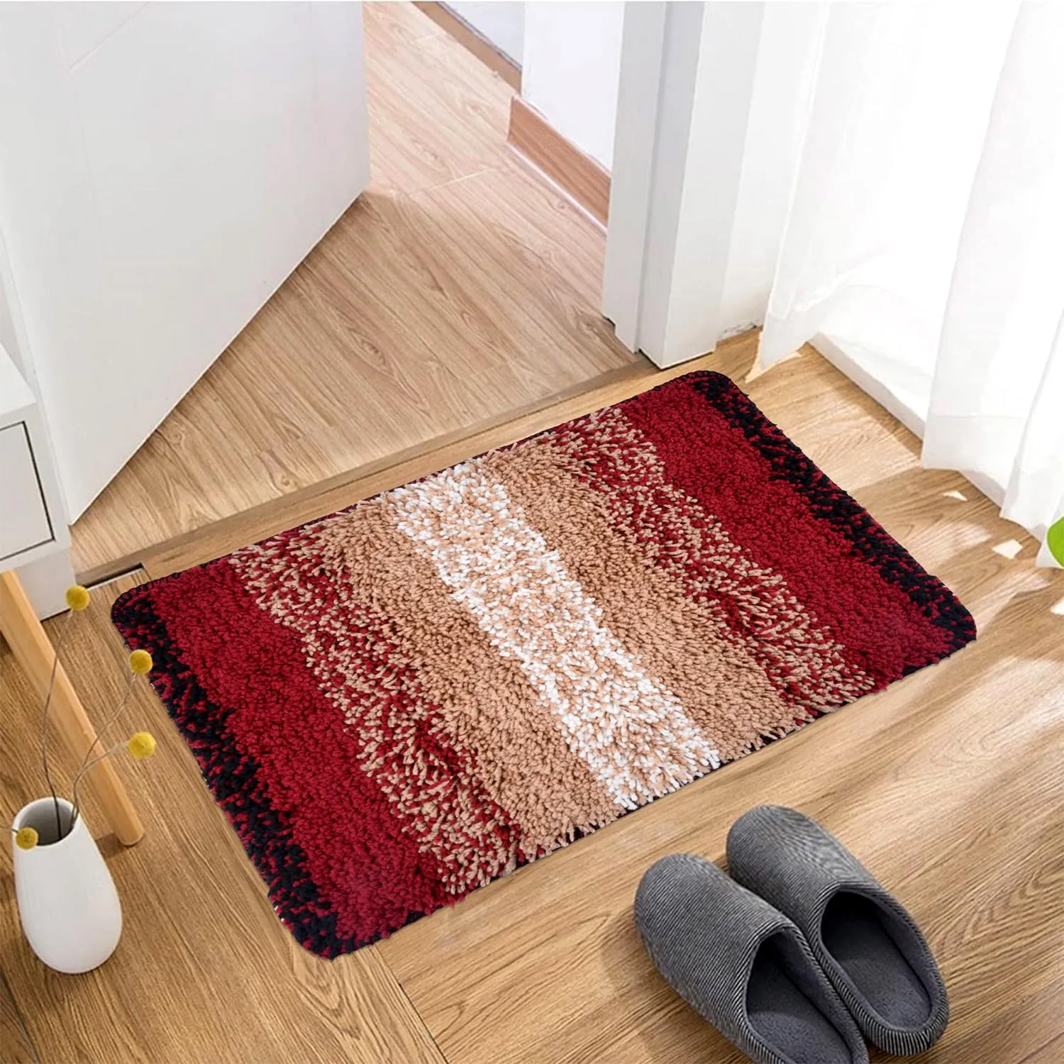 Heart Home Door Mat | Dust Trapper Mat | Door Entrance Mat | Anti-Skid Door Mat | Floor Mat for Home Entrance | Maroon Patta Rainbow Mat | Entryway Door Mat | Pack of 2 | Cream