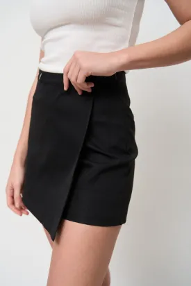 High Waist Asymmetric Skirt with Buttons