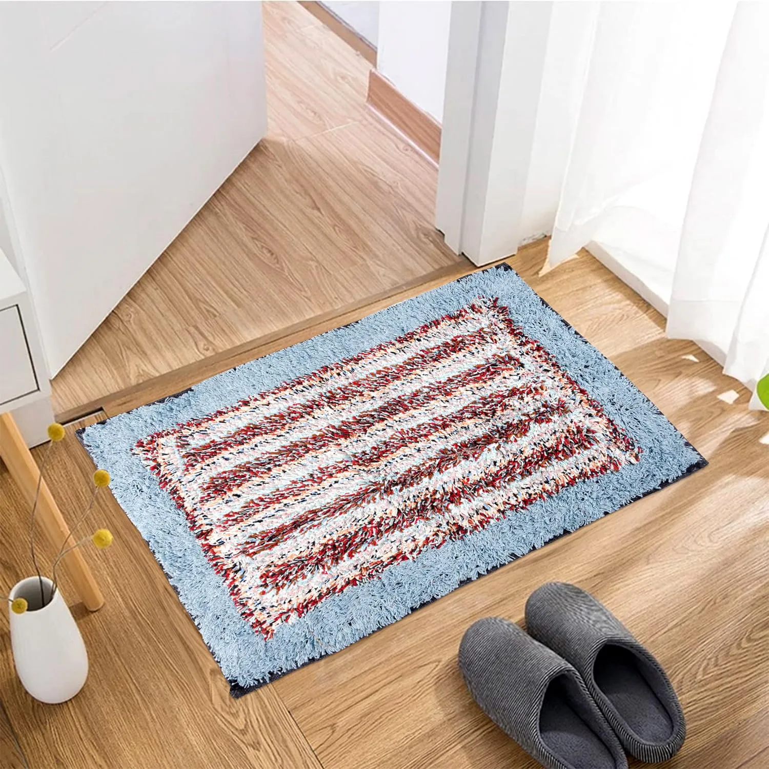 Kuber Industries Door Mat | Dust Trapper Mat | Door Entrance Mat | Anti-Skid Door Mat | Floor Mat for Home Entrance | Cotton Border Door Mat | Entryway Door Mat | Sky Blue