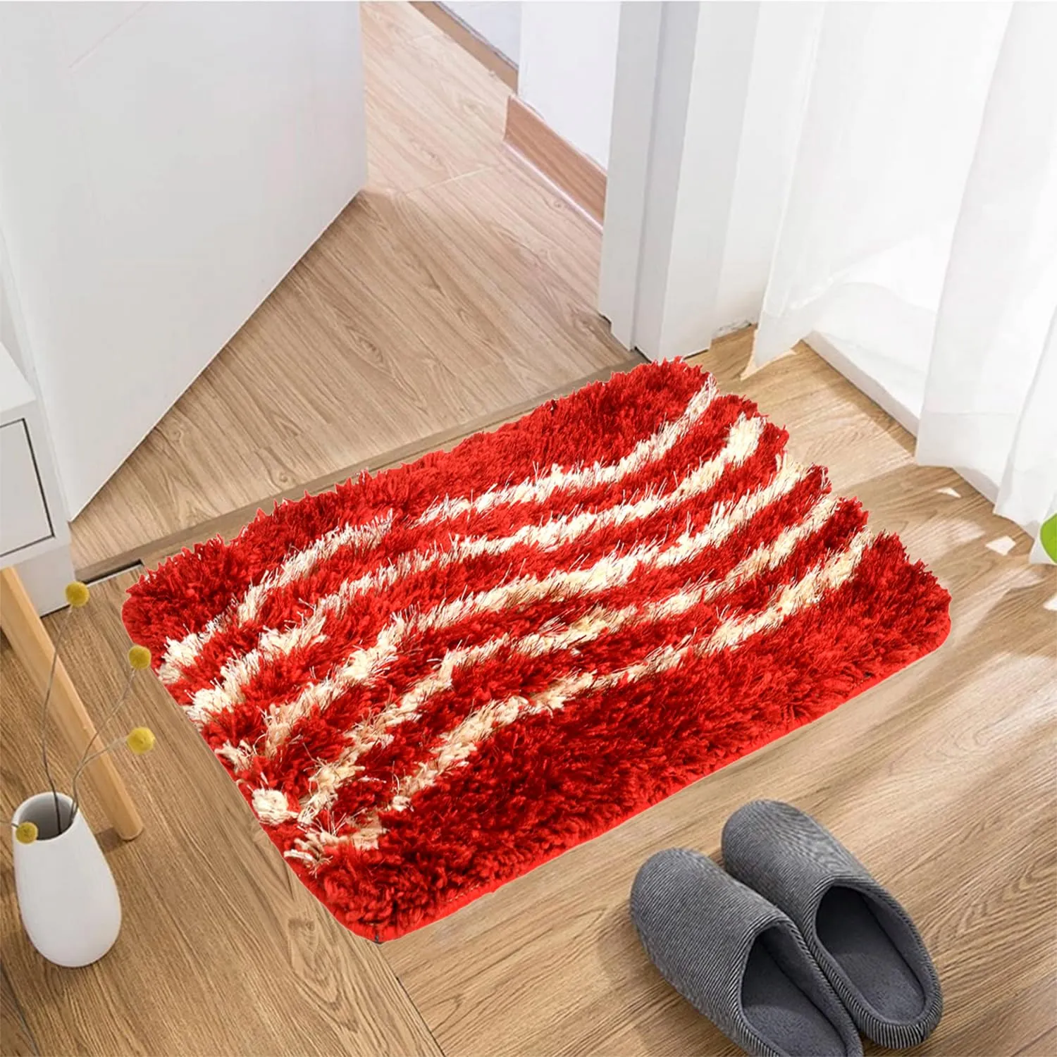 Kuber Industries Door Mat | Dust Trapper Mat | Door Entrance Mat | Anti-Skid Door Mat | Floor Mat for Home Entrance | Lining Far Door Mat | Entryway Door Mat | Red & Cream