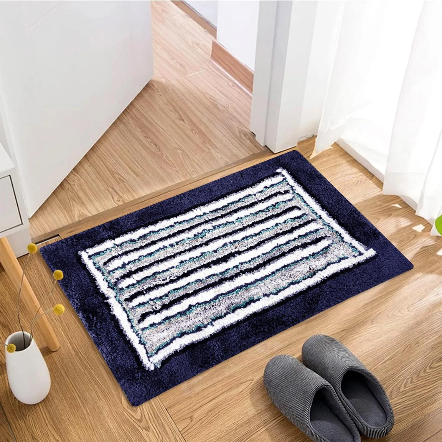 Kuber Industries Door Mat | Dust Trapper Mat | Door Entrance Mat | Anti-Skid Door Mat | Floor Mat for Home Entrance | Micro Border Door Mat | Entryway Door Mat | Blue