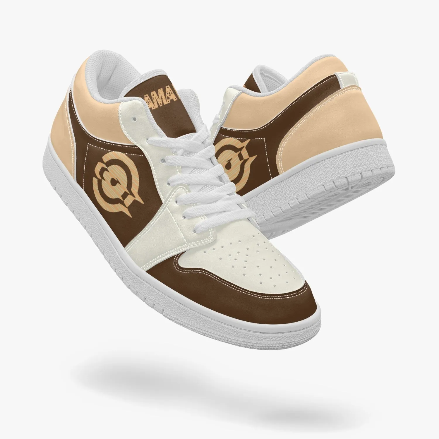 Low-Top AJ1 Leather Sneakers Brown/Beige