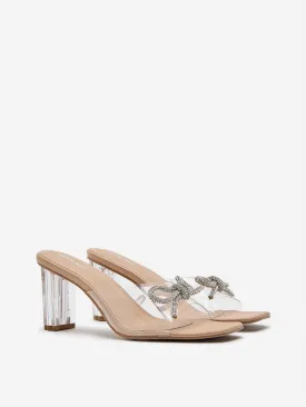 LUNA BLU Beige Embellished Vinyl Heel Sandals