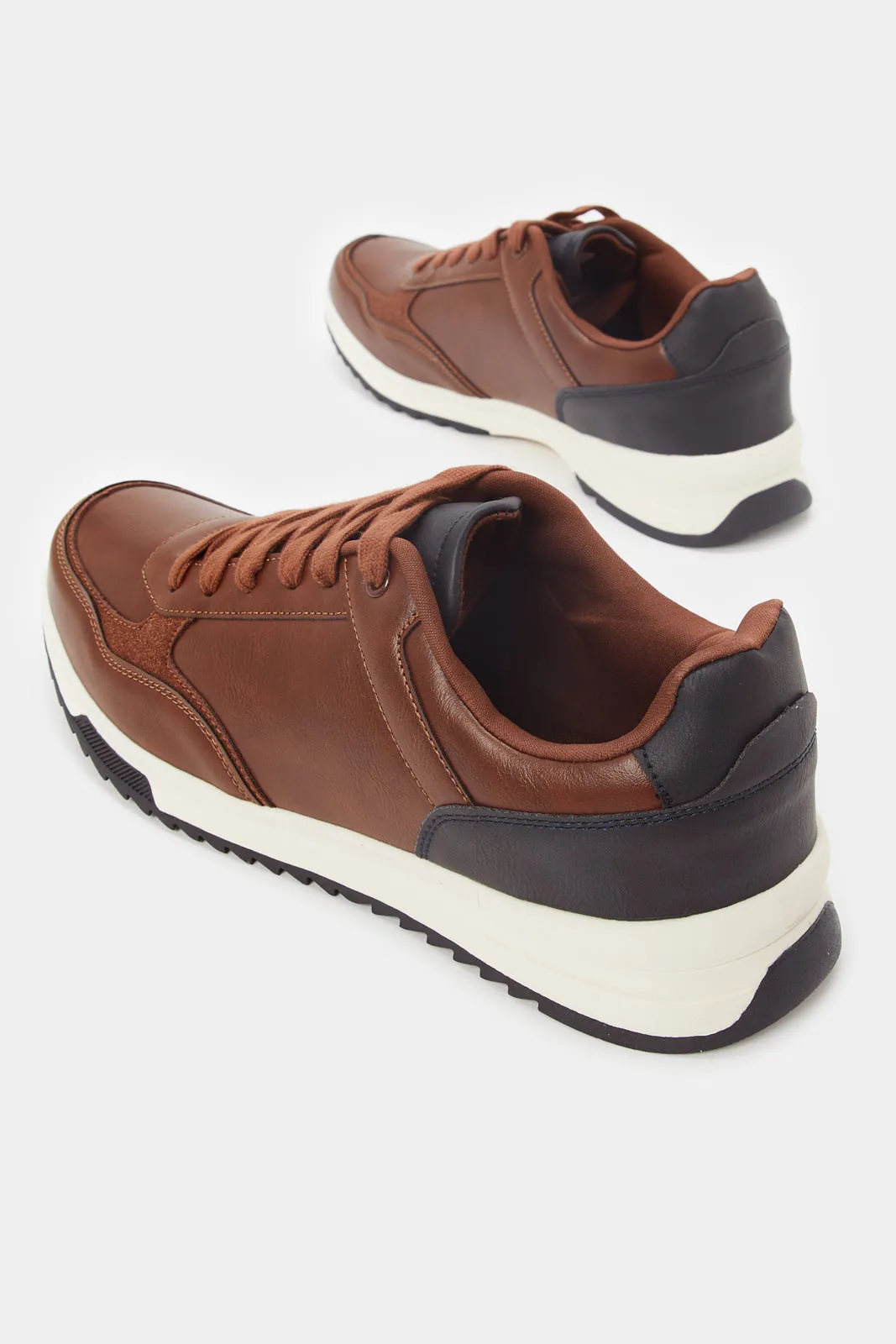 Men Brown Material Block Sneakers