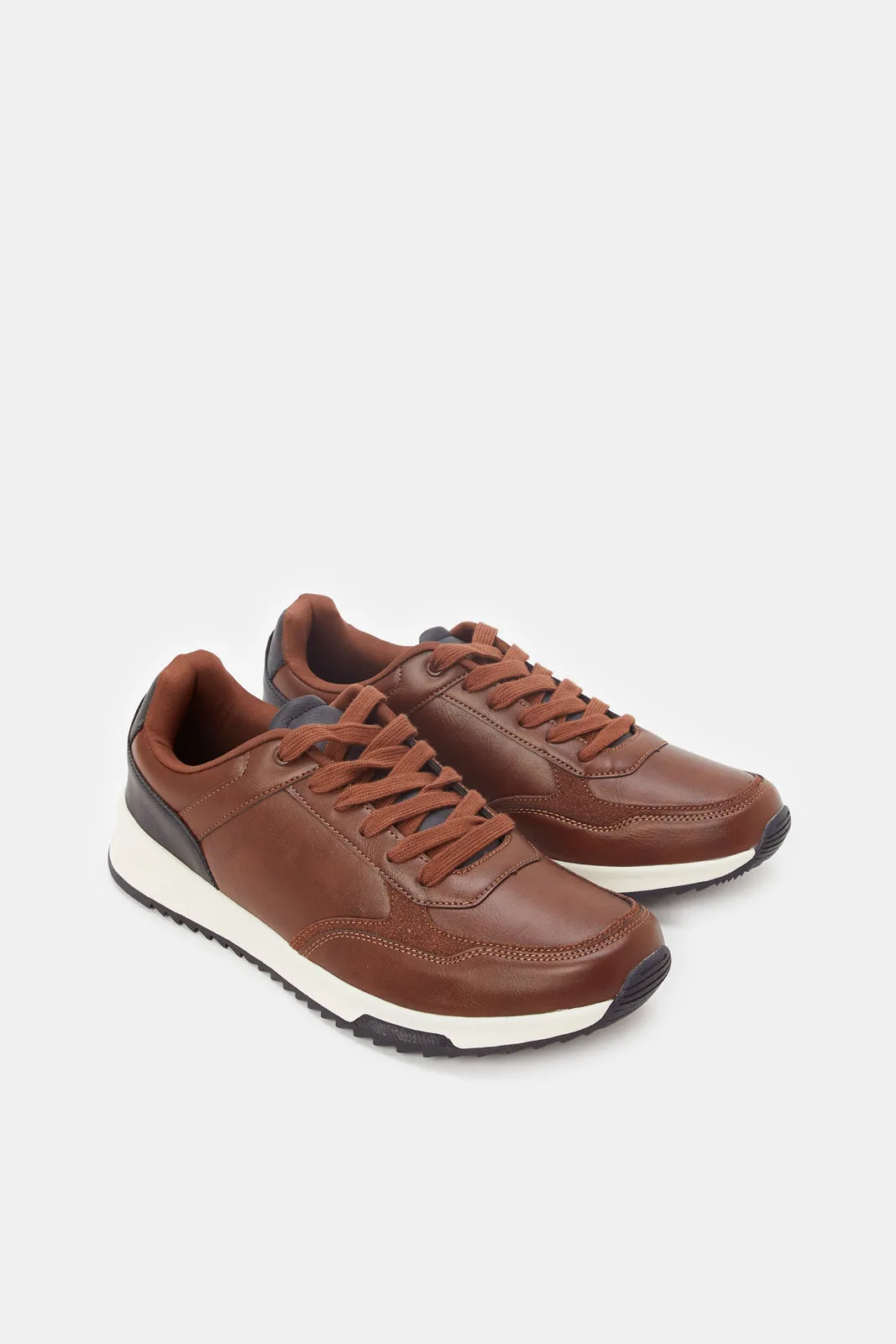 Men Brown Material Block Sneakers