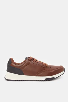 Men Brown Material Block Sneakers