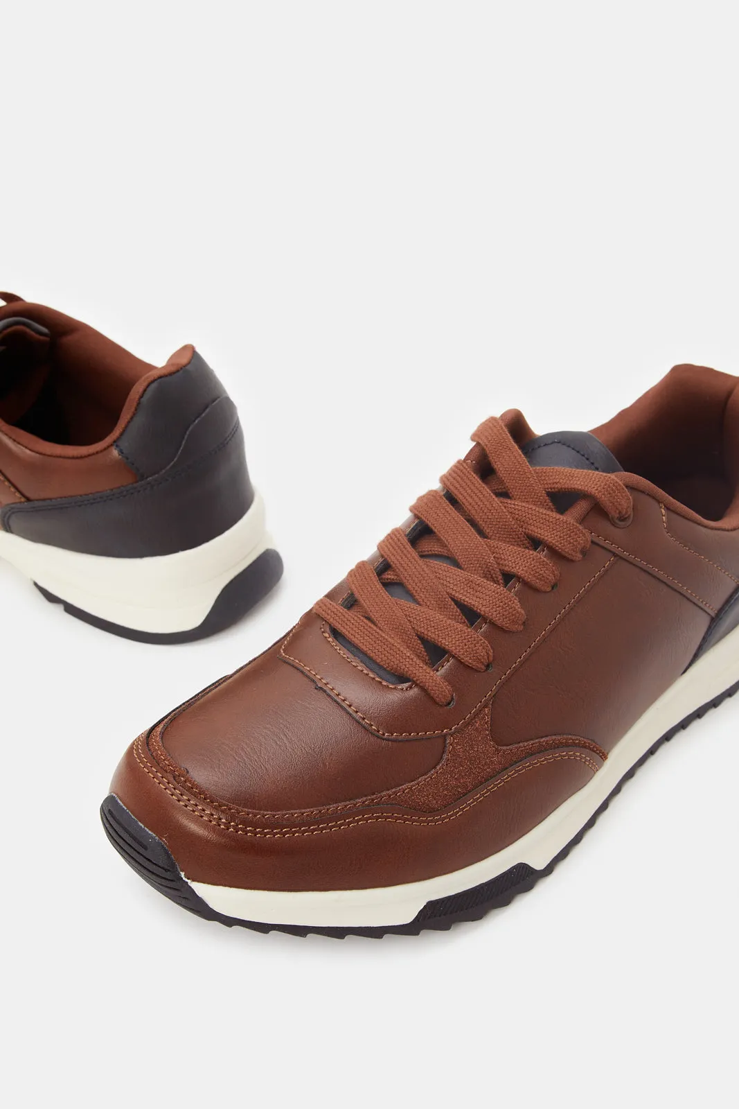 Men Brown Material Block Sneakers