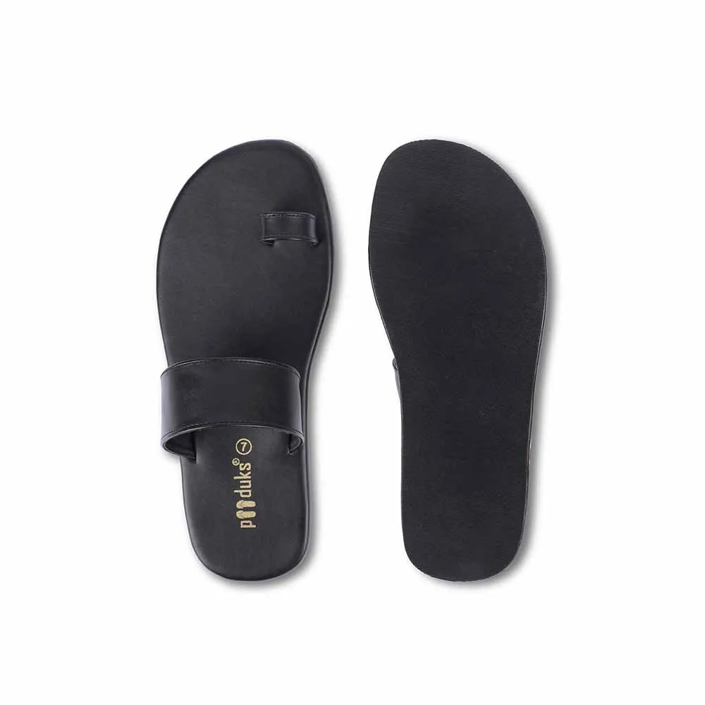 Paaduks Vaana Toe-Ring Vegan Leather Slides for Men (Black)