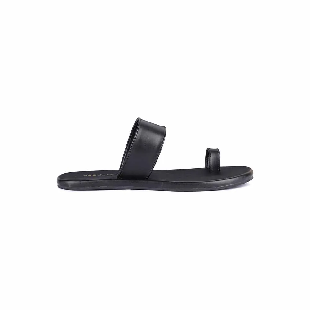 Paaduks Vaana Toe-Ring Vegan Leather Slides for Men (Black)