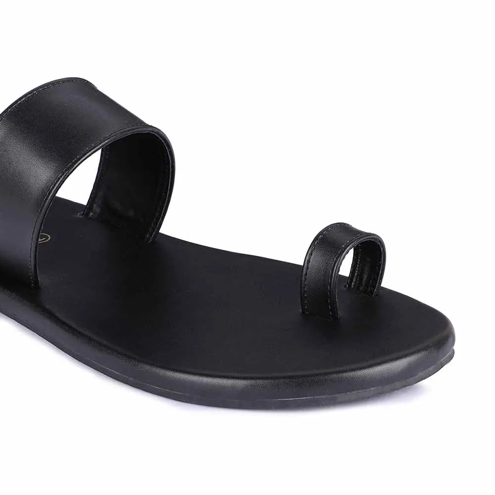 Paaduks Vaana Toe-Ring Vegan Leather Slides for Men (Black)