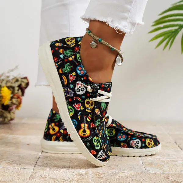 sealbeer - Black Casual Patchwork Printing Round Comfortable Shoes