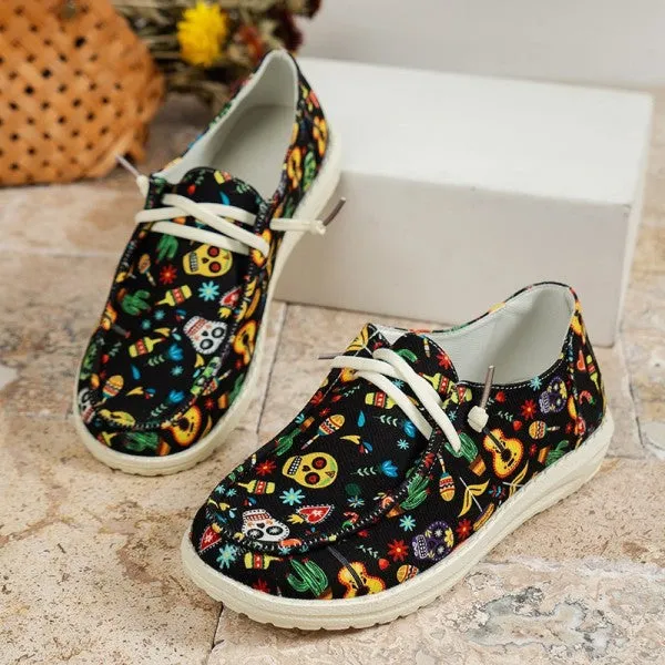 sealbeer - Black Casual Patchwork Printing Round Comfortable Shoes