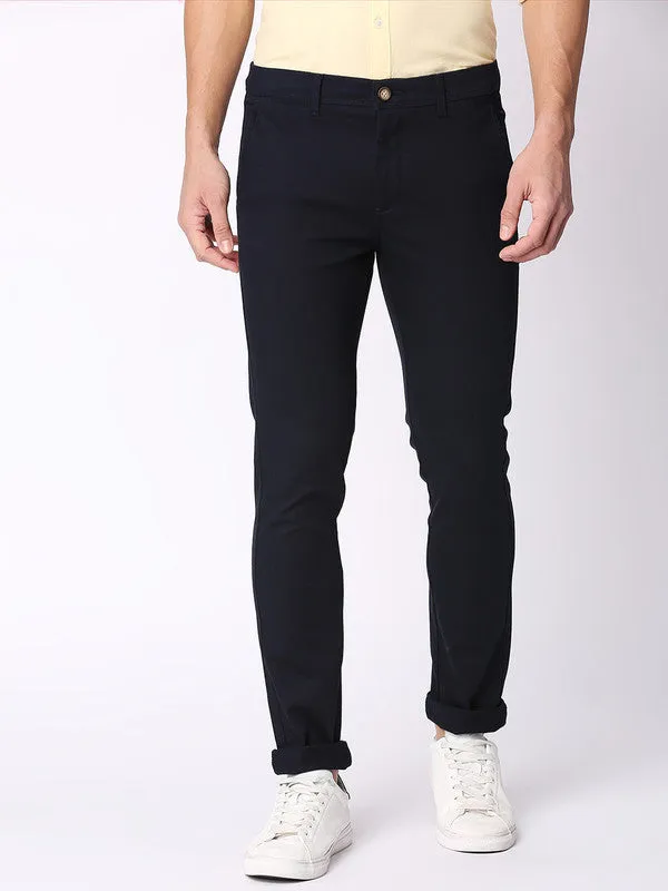 Signature Navy Cotton Dobby Lycra Trousers