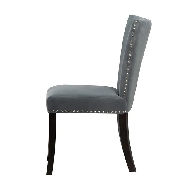 Studded Grey Velvet Look Armless Dining Chairs Set of 2