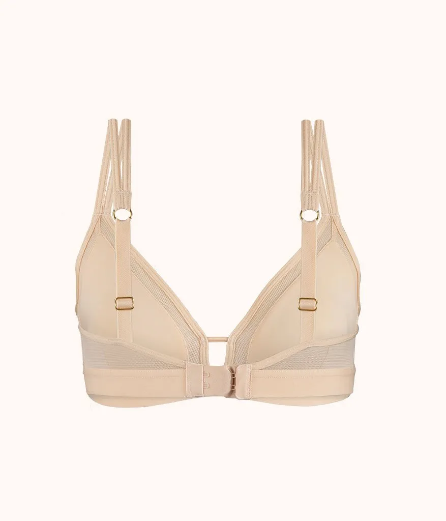 The Mesh Trim Padded Bralette: Toasted Almond