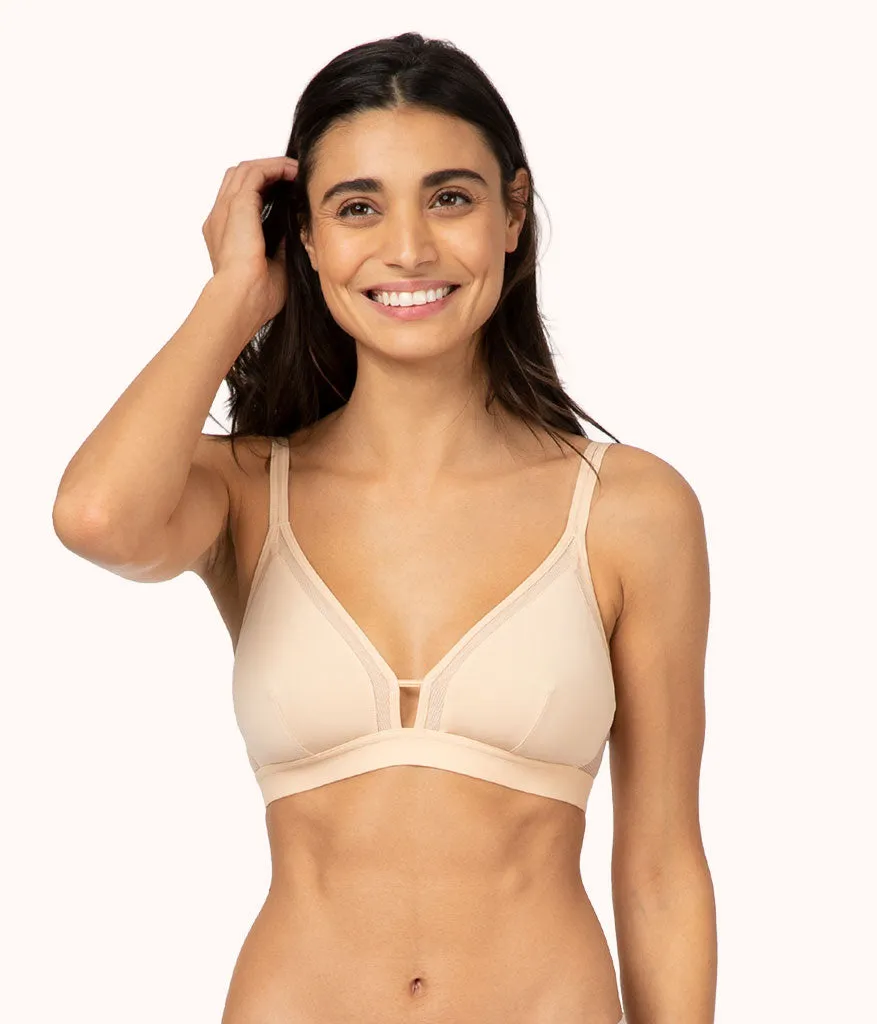 The Mesh Trim Padded Bralette: Toasted Almond