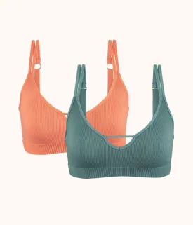 The Skinny-Strap Seamless Bralette Bundle: Terracotta/Harbor Green