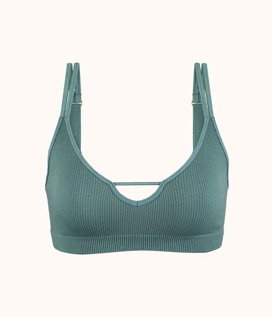 The Skinny-Strap Seamless Bralette: Harbor Green